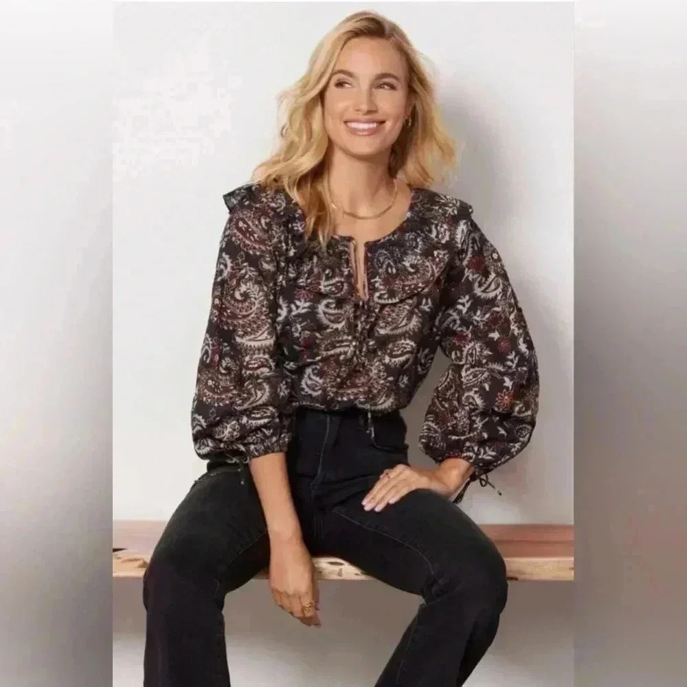 Cleobella Boho Jillian Blouse Avalon Block Print